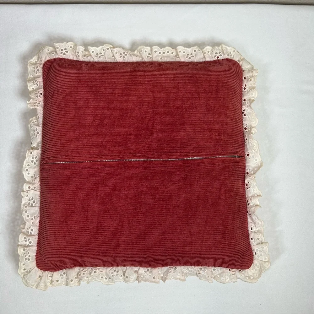 Vintage Cross Stitch Ivory Burgundy Decorative Pillow With a Prayer “Lord…